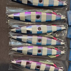 400g Blue Pink Zebra Glow Jig | Lurvenix | Slow Pitch Metal Jig | BKK Assist Hooks | Reflective Finish