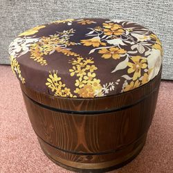 Vintage Round Barrel Stool/Sewing Box - removable top for storage