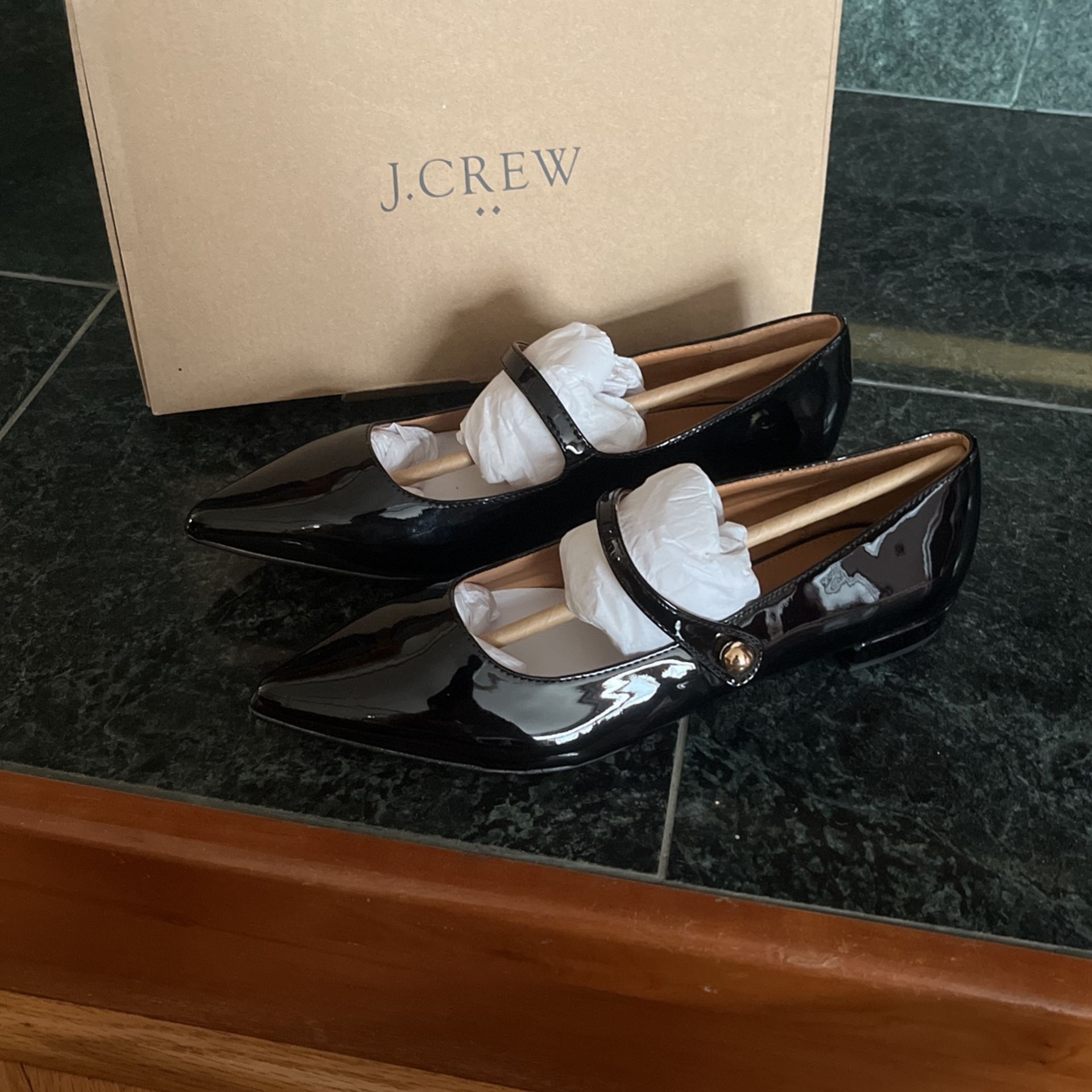 J .Crew Black Patent Flats