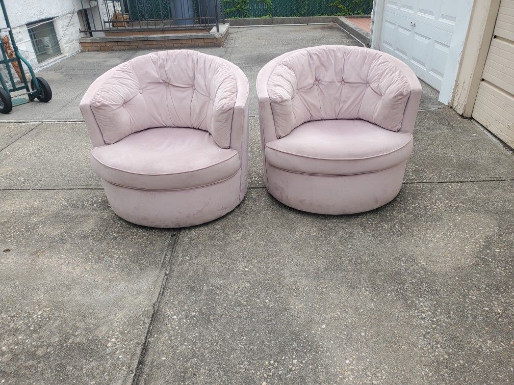 2 Pink Velvet Swivel Chairs 