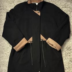 Fleet Street Women’s 46x35.75 Black/Brown Wool/Nylon 2 Pocket Full Zip Coat