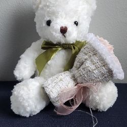 White Teddy Bear With Bouquet 