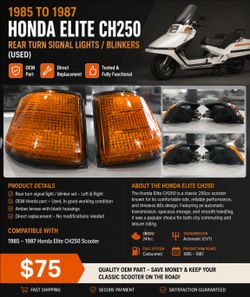 1985 to 1987 Honda Elite CH250 Scooter (Rear Turn Signal Lights/Blinkers)