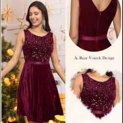 HomRain Women's Velvet Dresses Boat Neck Sleeveless Sequin Dress for Evening Party Formal Dress