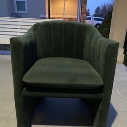 New, Dark Green Velvet Upholstered Arm Chair (retail $670)