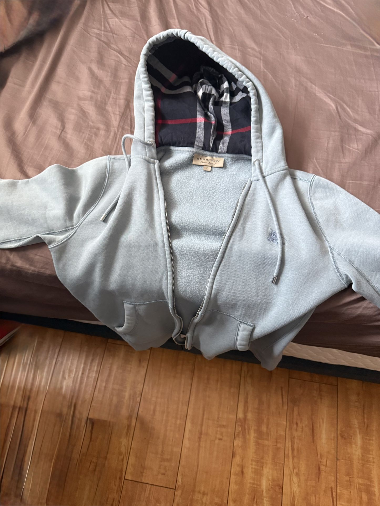 Burberry Women's Gray Hooded Full-Zip Track Jacket Size Small