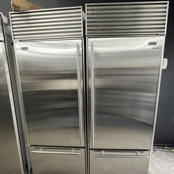 SubZero Stainless Steel Bottom Freezer Built In Fridge 60” Set