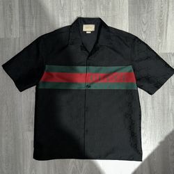 Gucci Nylon Jacquard Black Button-Up Shirt