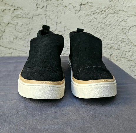 TOM'S Suede Paxton Slip-On Shoes Black Womens Size W7 High-Top Water Resistant
