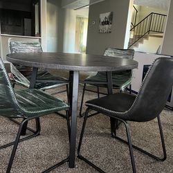 Grey leather round Dining Table And four Chairs SET