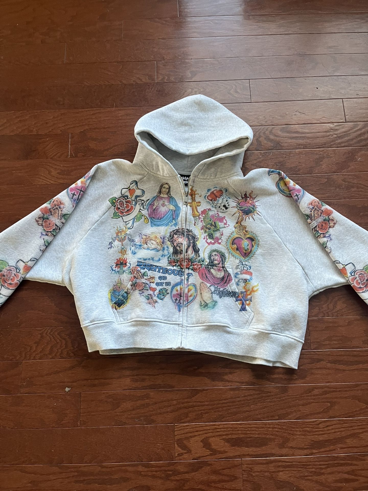 Gray “ We.are.righteous” hoodie SIZE SMALL