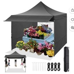 10x10 ft Canopy with Extended Awning, Heavy Duty EZ Pop up Folding Canopy Tent with Roller Bag, Rainproof&Sunproof Awning Gazebo Shelter for Party Eve