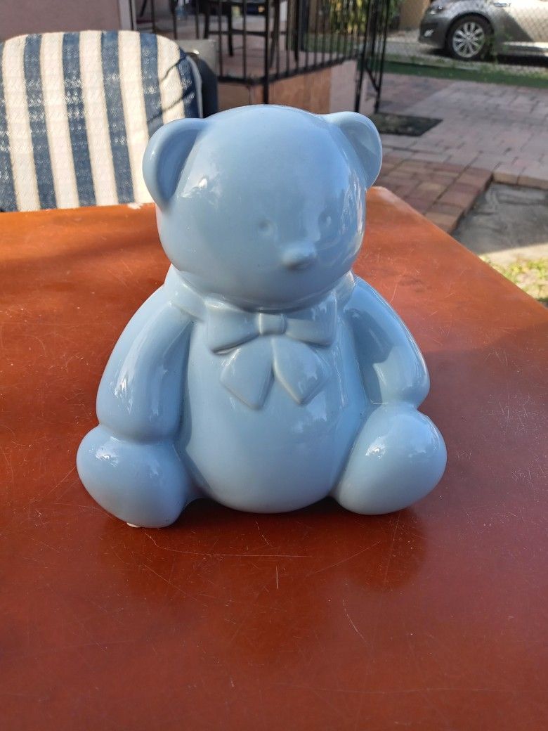Child To Cherish Teddy Bear Money Bank Blue