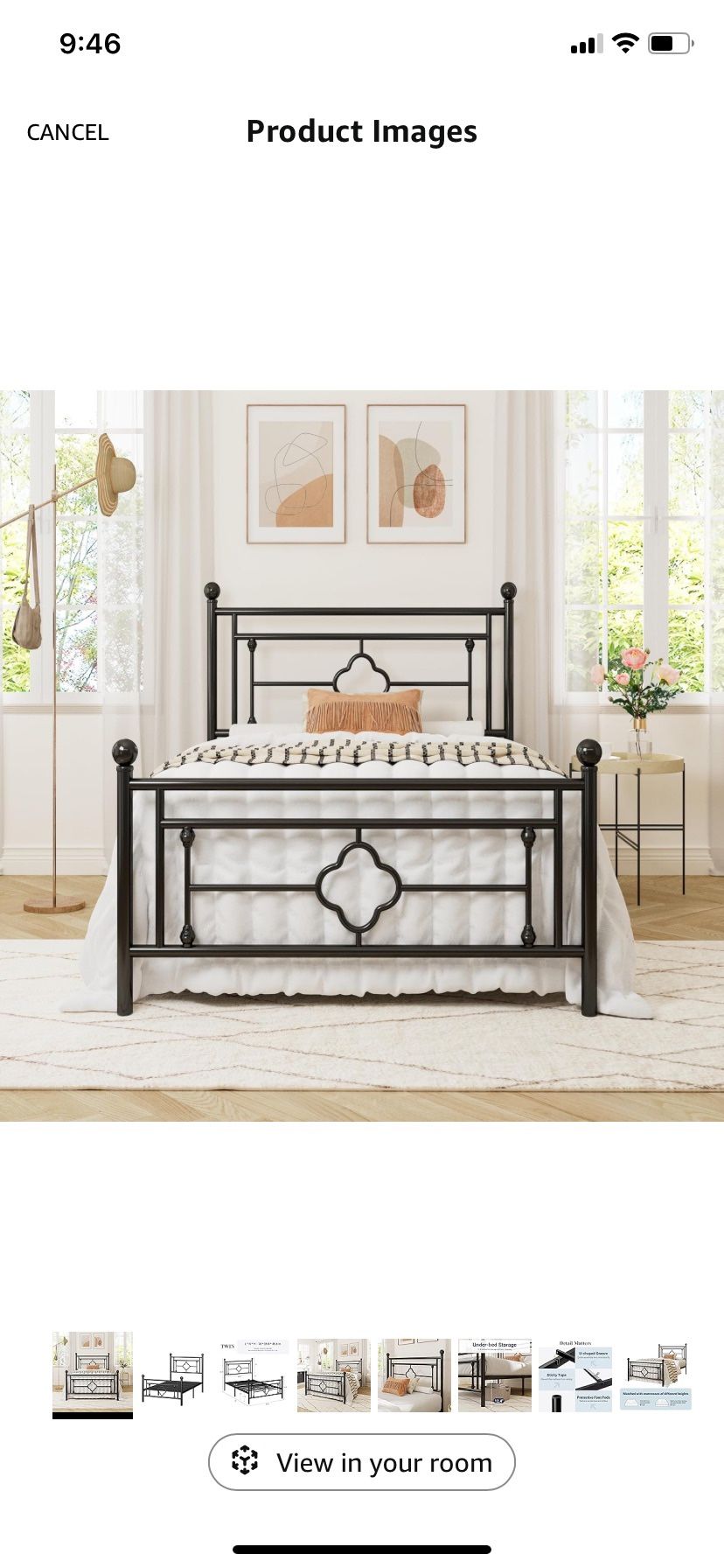 Twin Size Metal Platform Bed Frame-Black Finish with Ball Finals