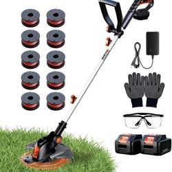 New-Electric Weed Wacker String Trimmer: Cordless Weed Eater 21V Battery Powered with 12" Cutting Width, Eco Friendly Grass Cutter Edger Lawn Tool (2 