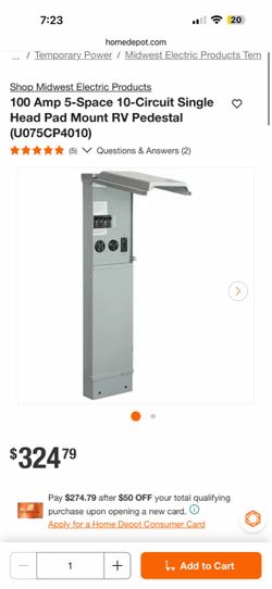 Shop Midwest Electric Products 100 Amp 5-Space 10-Circuit Single Head Pad Mount RV Pedestal (U075CP4010)