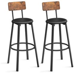 Adjustable Round Table With Set of 2 Upholstered Breakfast Stools with Back and Footrest