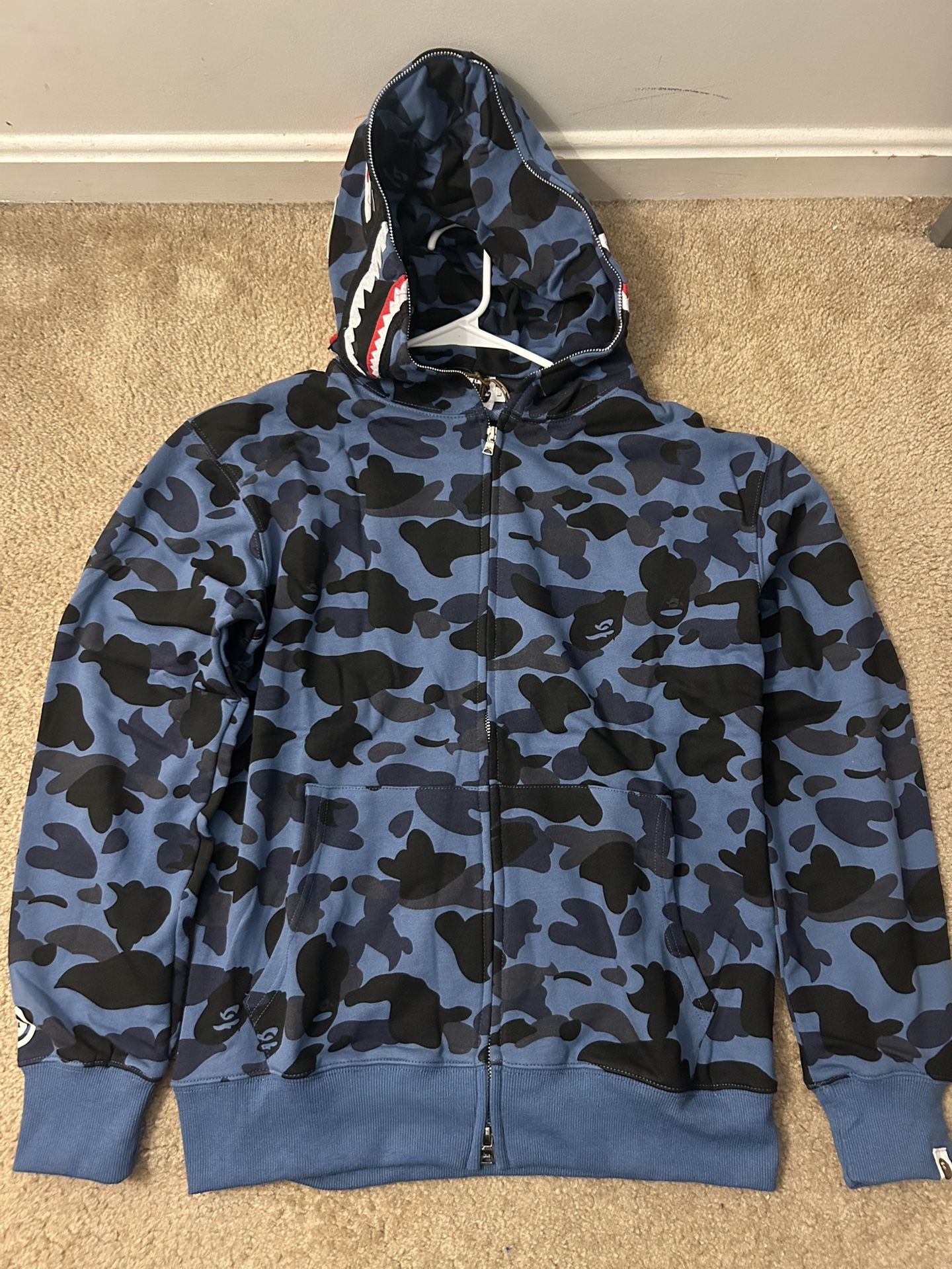 Blue BAPE Camo Shark Hoodie