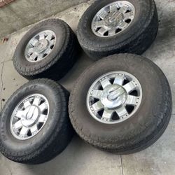 4 - 35x12.50r17LT 8x6.5 8x165.1 Stock Hummer H2 Chrome Rims Wheels With Tires!!!!!!!!