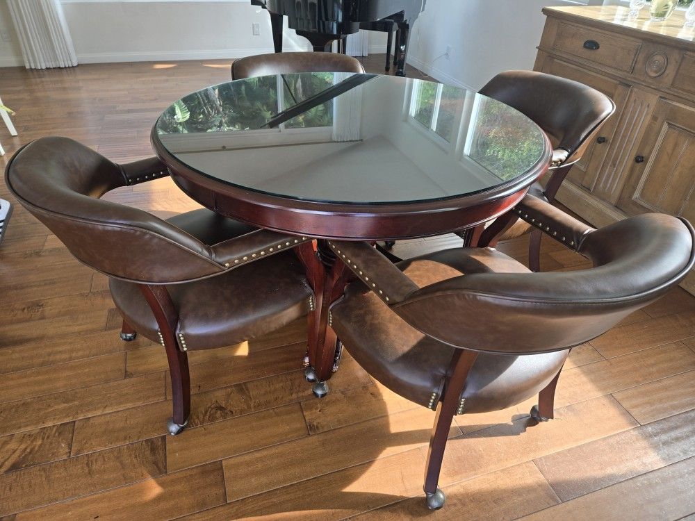 46" Wood Glass Topped Game Table With Chairs