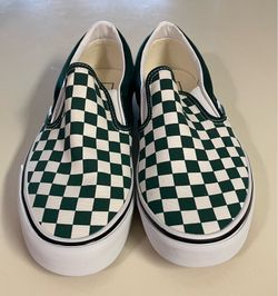 Checkered Vans Classic Slip Ons, various sizes