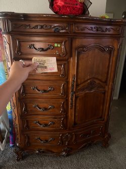 large, heavily carved traditional/vintage armoire-dresser