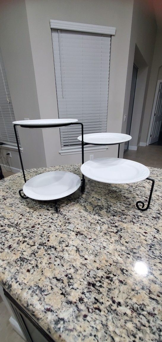 Four-Tiered Swing Out Riser Stand with Ceramic Dishes