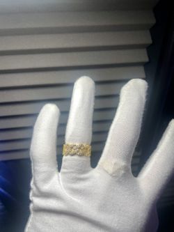 925 Sterling Silver Yellow Gold Plated Moissanite Cuban Ring – Size 8