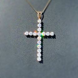 Jewelry 10k yellow gold box chain necklace 18.0” 0.60mm width natural diamond cross 1.50CTW pendant charm