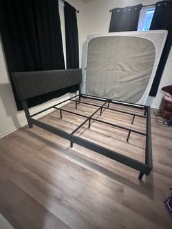King Bed Frame with Upholstered Headboard