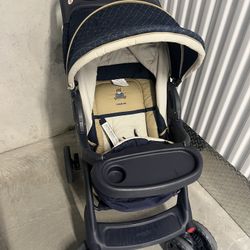 Evenflo Fold Stroller - Blue used in good condition with some minor cosmetic blemishes. These blemishes are in the form of some scratches and scuff ma