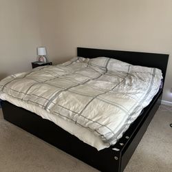 IKEA MALM King Bed Frame with 4 Storage Drawers – Black