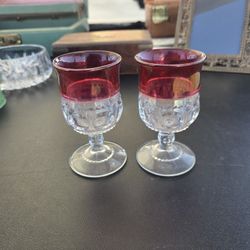Vintage Kings Crown Ruby Red Band Glasses Set Of 2