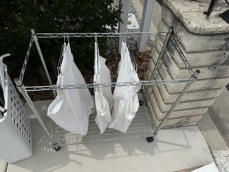 Metal Hamper On Wheels - 3 hanging bags