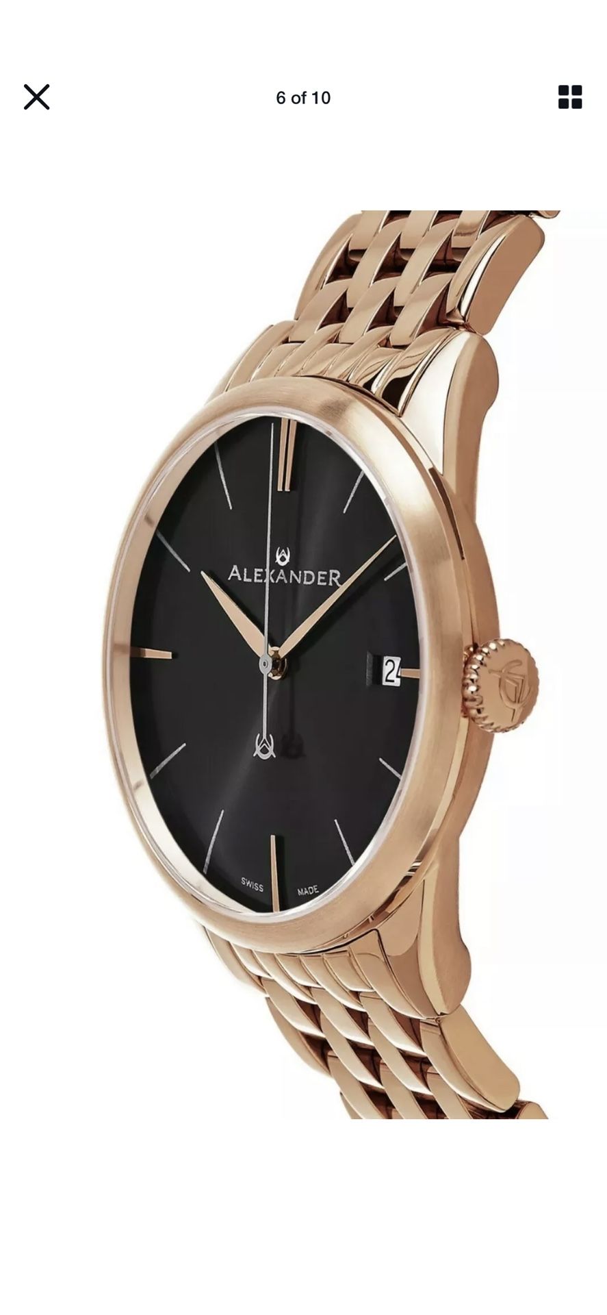 Alexander Men's Rose Gold Stainless Steel Link Bracelet Quartz Watch