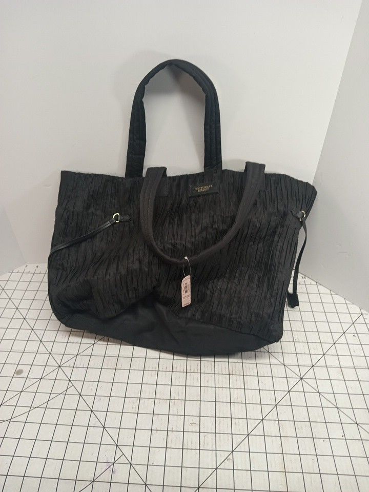 Victoria's Secret Black Tote Bag 2017 Limited Edition Pleated Side Puffs