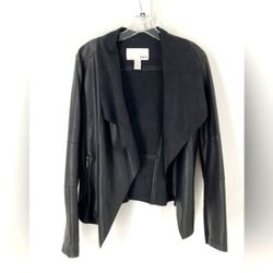 Bar III Designer Black Blazer Elegant Leather Cardigan Blazer Coat Jacket Largeb