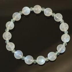 AAA Rainbow Moonstone + Aquamarine • Mind Calming Bracelet