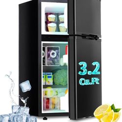 3.2 Cu.Ft Mini Fridge with Freezer, Double Door Small Refrigerator, Dorm Fridge with 3 Adjustable Thermostat, Energy Saving, Low Noise, Compact Refrig