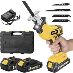 Cordless Reciprocating Saw, 0-3500 RPM Electric Saws with 4 Blades & 2 Batteries, Tool‑Free Change, Handheld Saw Lightweight, Battery Reciprocating Sa