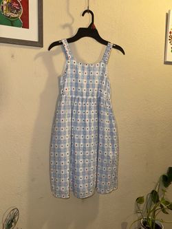 Blue Gingham Sundress with Embroidered Detail