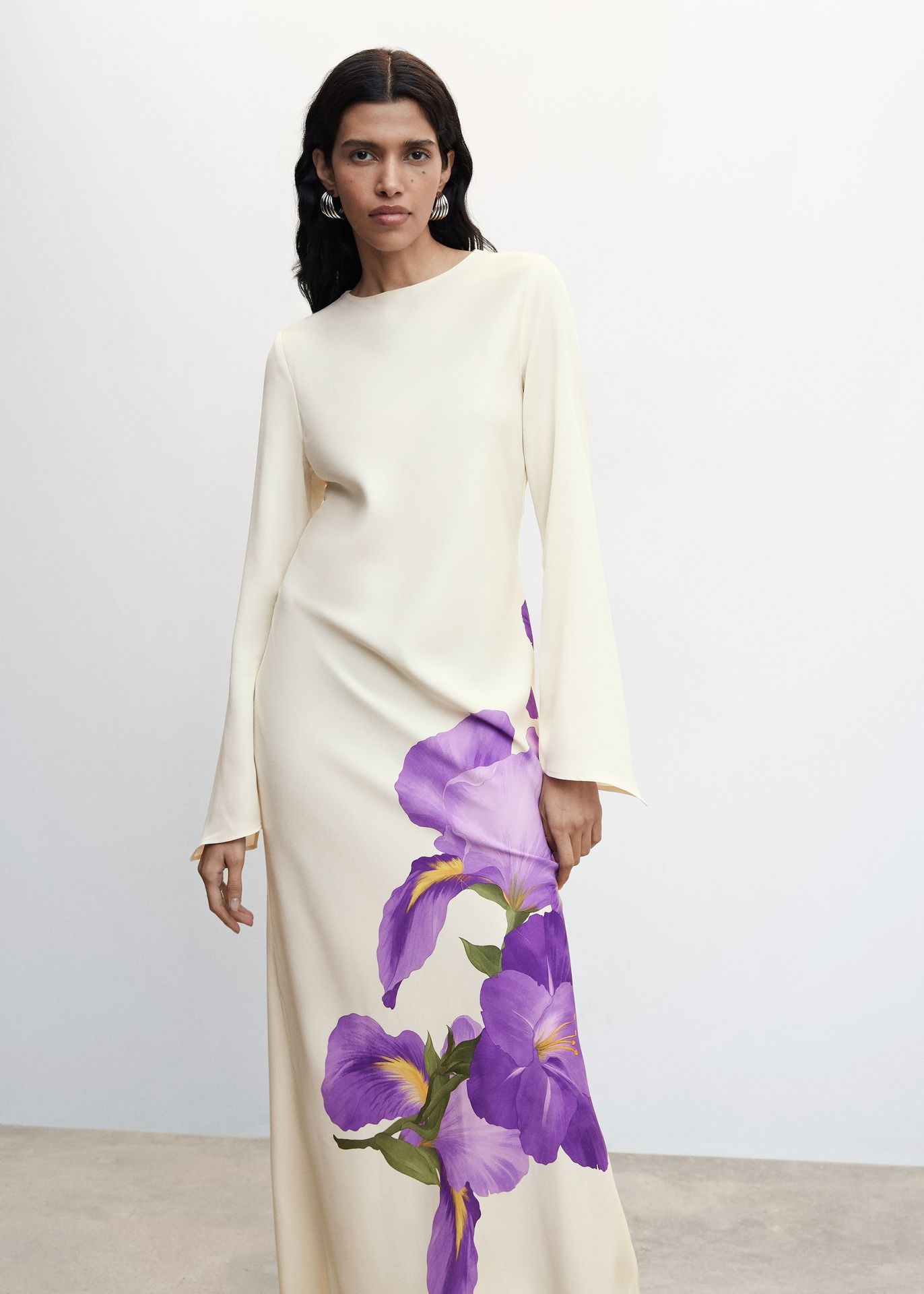 White Floral Print long Dress
