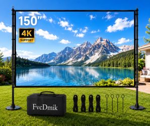 150 Inch Projector Screen with Stand, 16:9 4K HD Portable Outdoor Movie Screen, Wrinkle‑Free with Carry Bag & Ground Nails for Backyard Home Theater