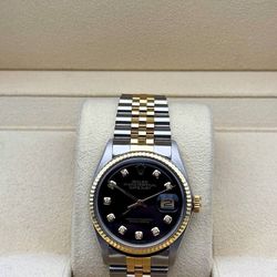 Rolex Datejust 36 36mm black diamond dial yellow gold and stainless steel jubilee bracelet box appraisal