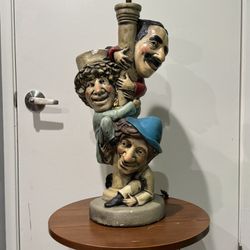 1972 Marx Brothers - Plaster Chalkware Lamp Post Statue of Groucho, Harpo, Chico
