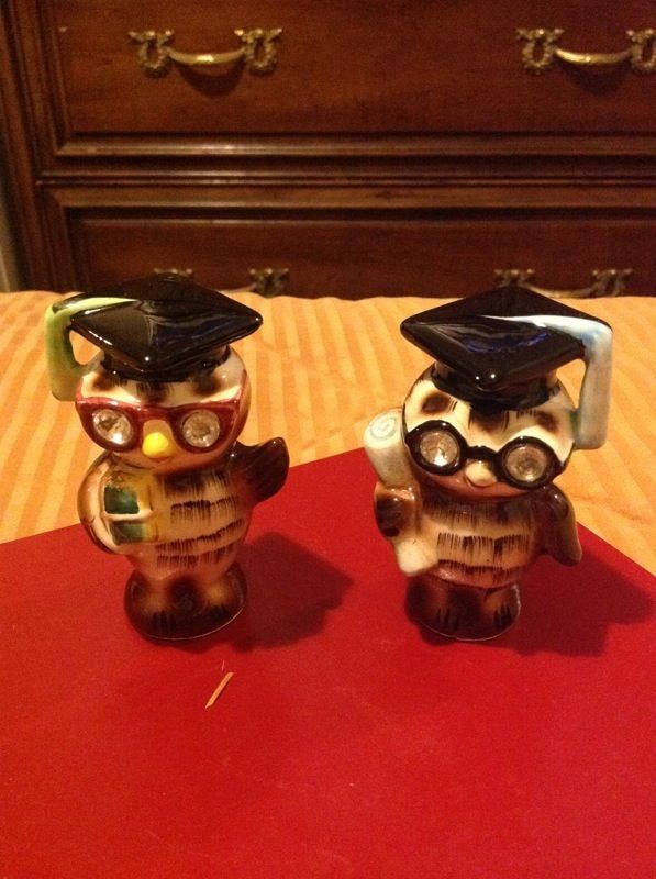 Vintage graduating owl salt and pepper shakers