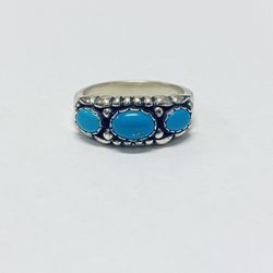 Vintage Solid Sterling Silver 3 Stone Turquoise Ring Hallmarked