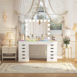 Eva-RGB Vanity Desk Set with 15 Bulbs Mirror