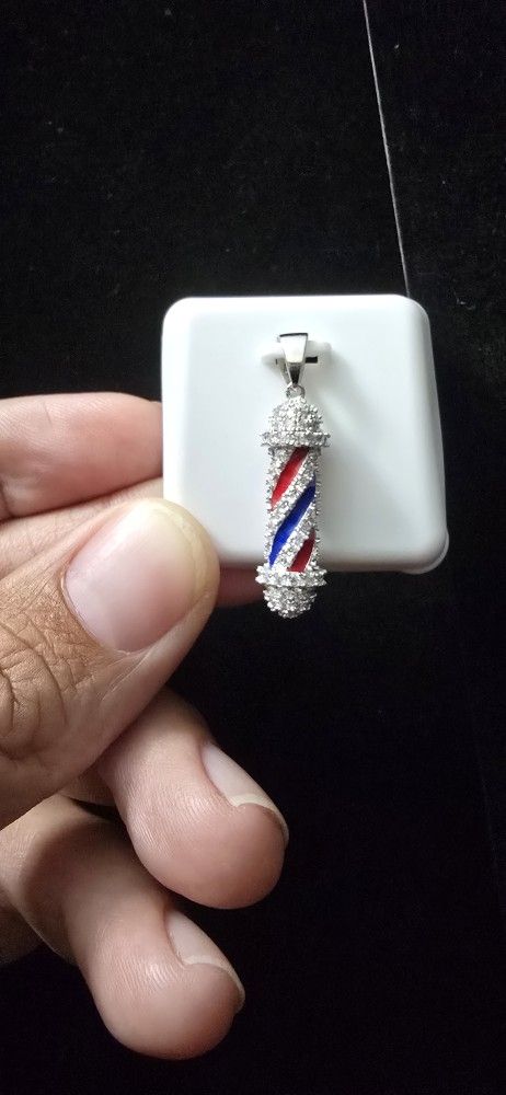 925 Sterling Silver Diamond Barber Pendant