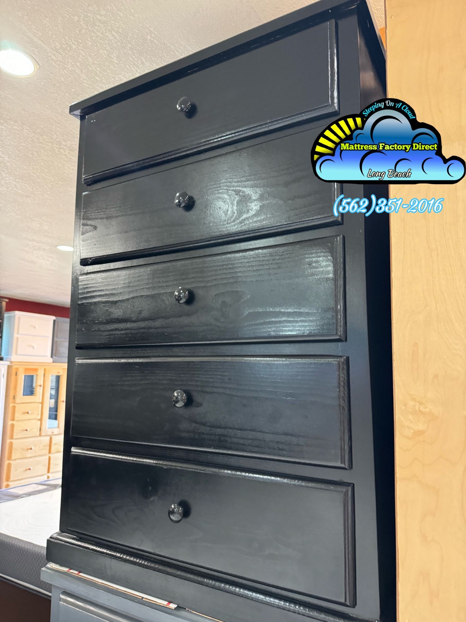 Solid Wood Black Pinewood Dresser Cajonera Comoda 